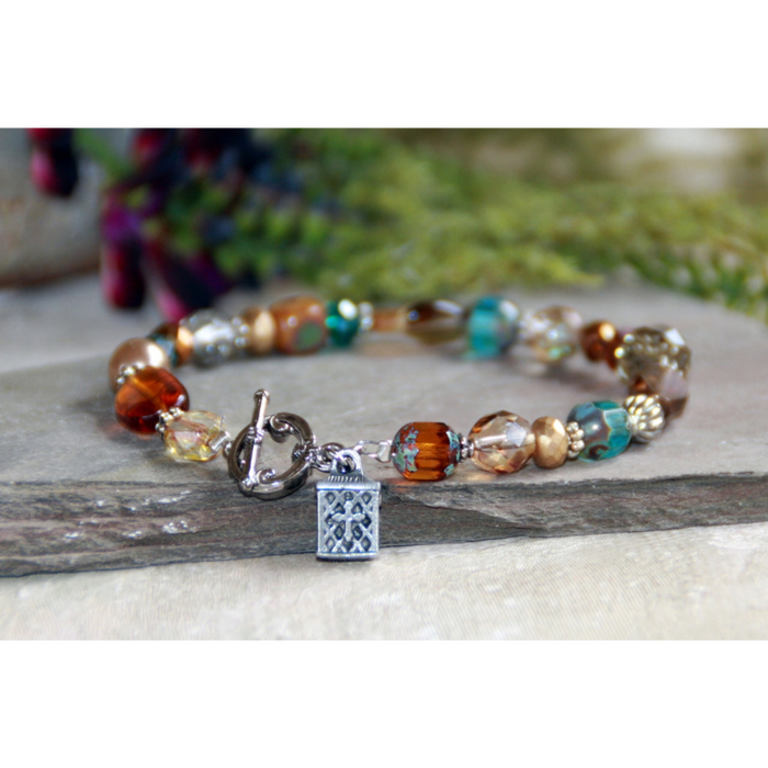 Multi-Colored Crystals and Glass Prayer Box Bracelet