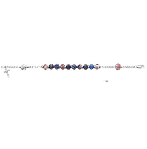 Multi Color Beads w/ Silver Ox Rose Medal Rosary Bracelet