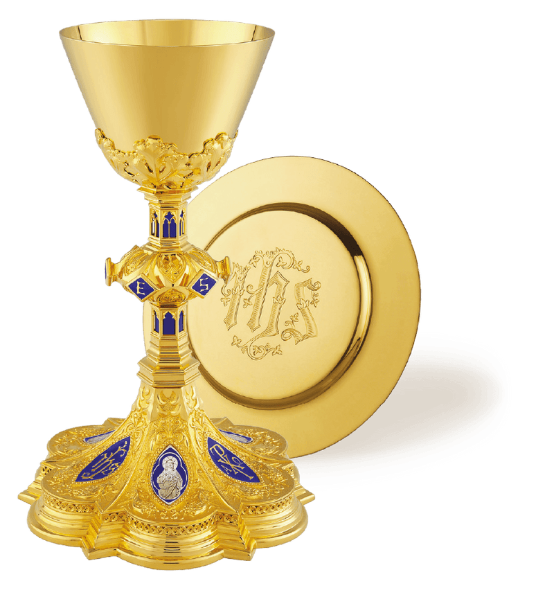 Gold-Plated Holy Family Chalice & Deep Well Paten Set