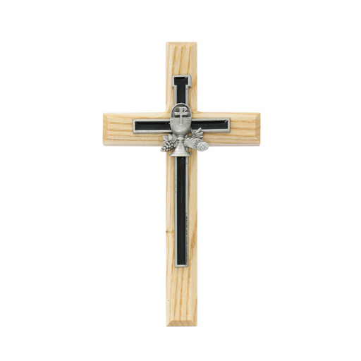 Oak Cross with Black Overlay Communion Cross