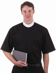 Omega 7000 Black SS Neckband Full Collar Clergy Shirt – Classic Fit, Ultra Comfort, & Easy Care