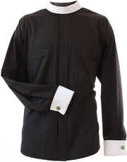 Omega 8800 Long Sleeve Black NB with White French Cuffs – Premium Clerical Apparel for Comfort & Style