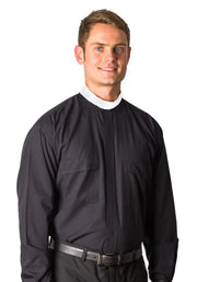 Omega 8000 Long Sleeve Black NB Clergy Shirt  – Premium Clerical Apparel for Comfort & Style