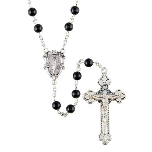 Onyx Gemstone Rosary with Miraculous Medal Center