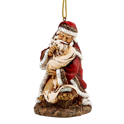 4.5" Ornament Santa Adoring Baby Jesus
