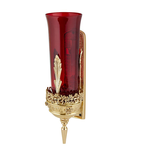 Ornate Wall Mount Sanctuary Lamp with Ruby Glass Globe