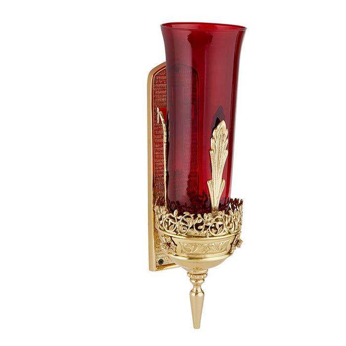 Ornate Wall Mount Sanctuary Lamp with Ruby Glass Globe