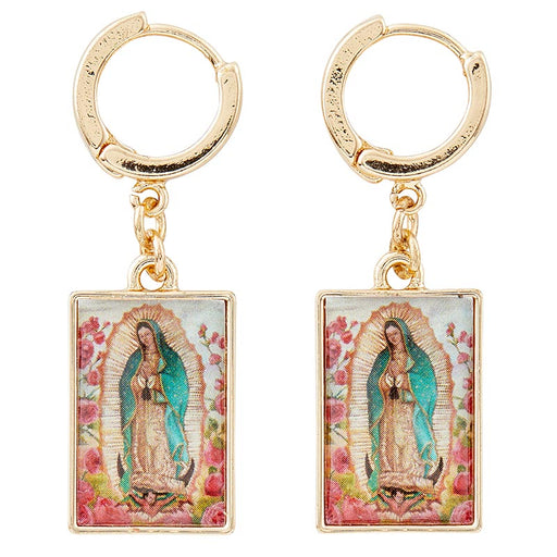 Our Lady Of Guadalupe Gold Earrings with Art Tile Charm
