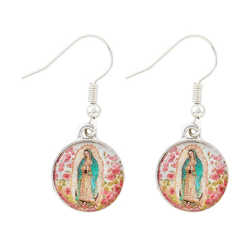 Our Lady Of Guadalupe Silver Earrings with Art Tile Charm