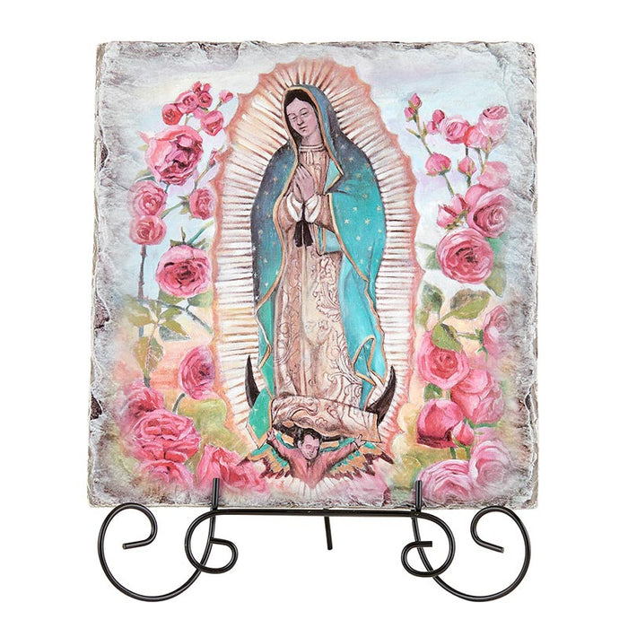 Our Lady Of Guadalupe Square Tile Plaque with Stand