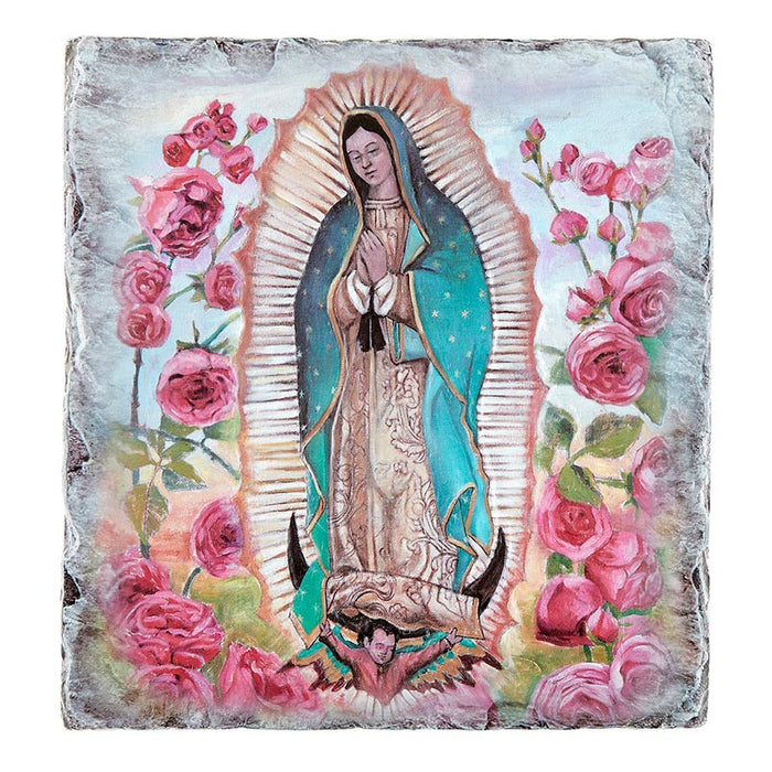 Our Lady Of Guadalupe Square Tile Plaque with Stand