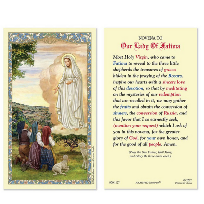 Our Lady of Fatima Laminated Holy Card