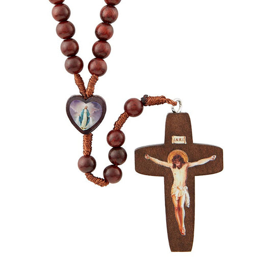 Our Lady of Grace Epoxy Cross Monte Cassino Collection Wood Cord Rosary
