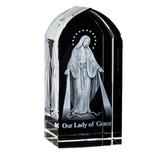 Our Lady of Grace Etched Glass Tower Crystal Crystal photo Glass Laser Etched image
