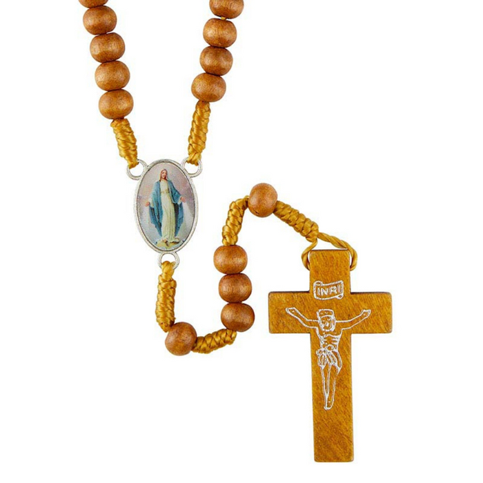 Our Lady of Grace Light Brown Cord Rosary with Brown Crucifix - 12 Pieces Per Package