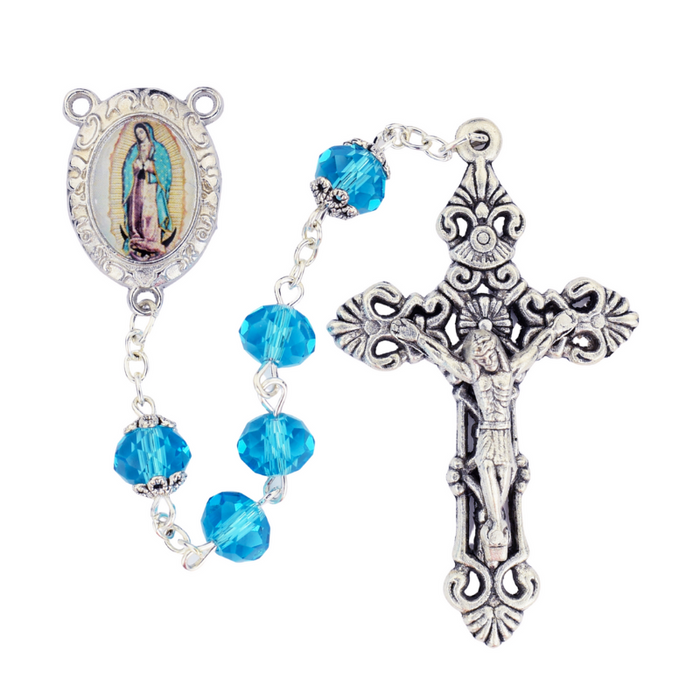 Our Lady of Guadalupe Aqua Crystal Rosary in a Deluxe Box our lady of Guadalupe prayers to our lady of Guadalupe our lady of guadalupe prayer our lady of guadalupe rosary our lady of guadalupe prayer