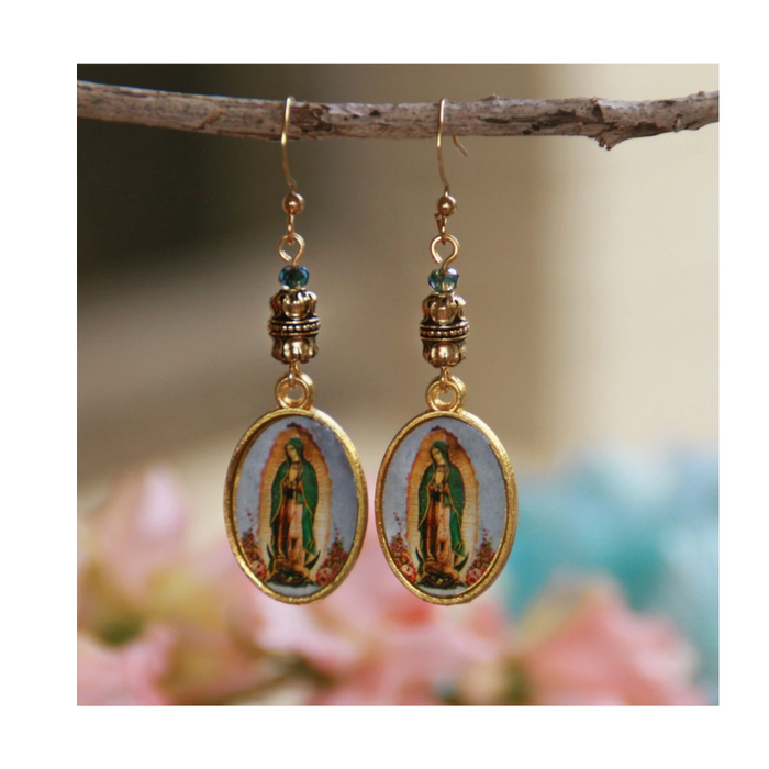 Our Lady of Guadalupe Dangle Earrings artwork style a perfect Catholic Religious Gift to your sister mother family friend for their birthday Christmas or any occasion