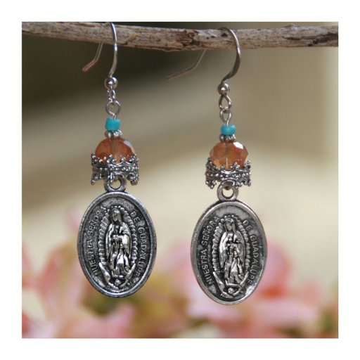 Our Lady of Guadalupe Dangle Earrings made with Beads a perfect Catholic Religious Gift to your sister mother family friend for their birthday Christmas or any occasion