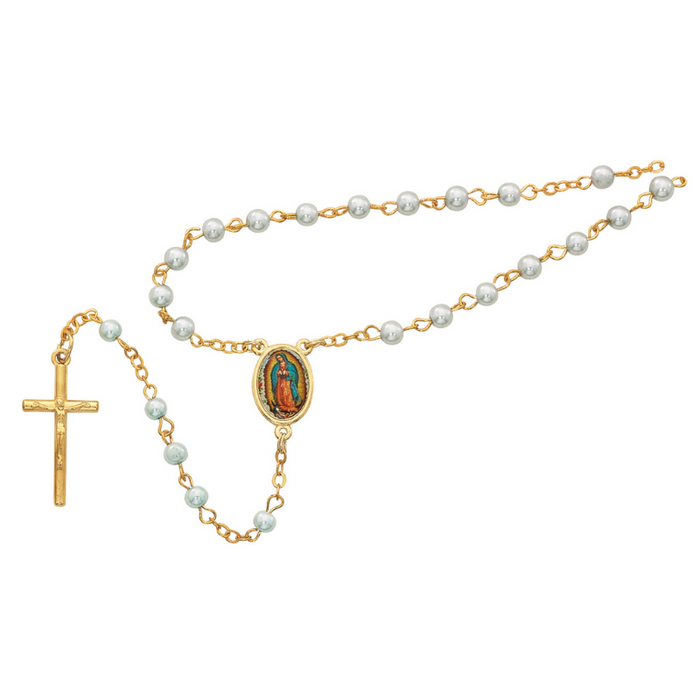 Our Lady of Guadalupe Gold Plated w/ Blue Pearl Rosary