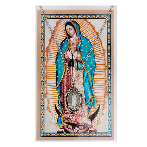 Our Lady of Guadalupe Medal Necklace Chain with Laminated Prayer Card