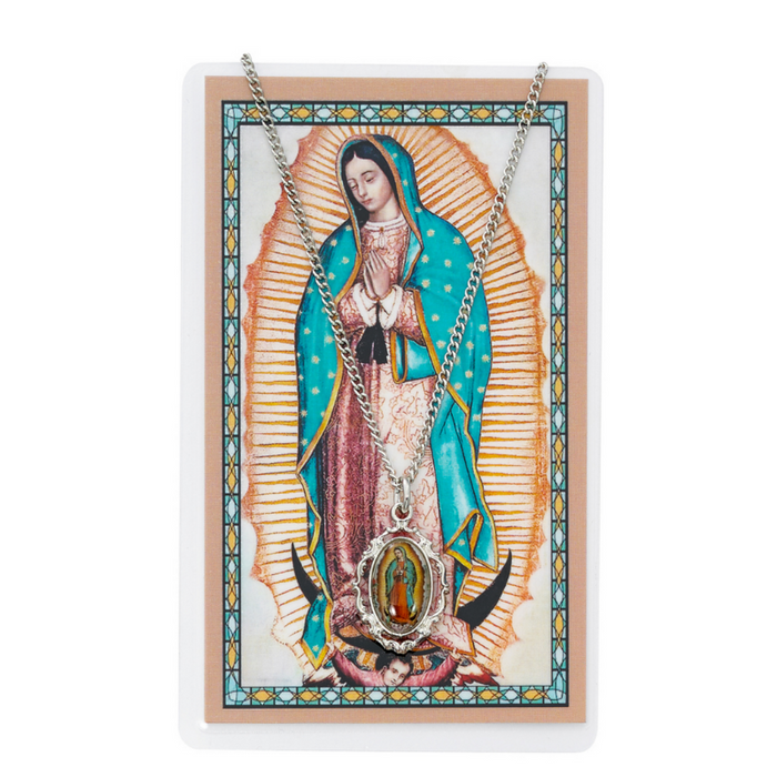 Our Lady of Guadalupe Medal with 18" Chain and Laminated Holy Card Set