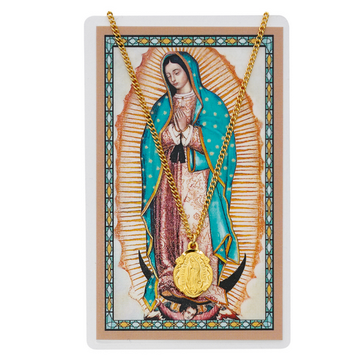 Our Lady of Guadalupe Medal with Chain and Prayer Card Set Medals for Protection Necklace for Protection Prayer Cards Prayer Card Set