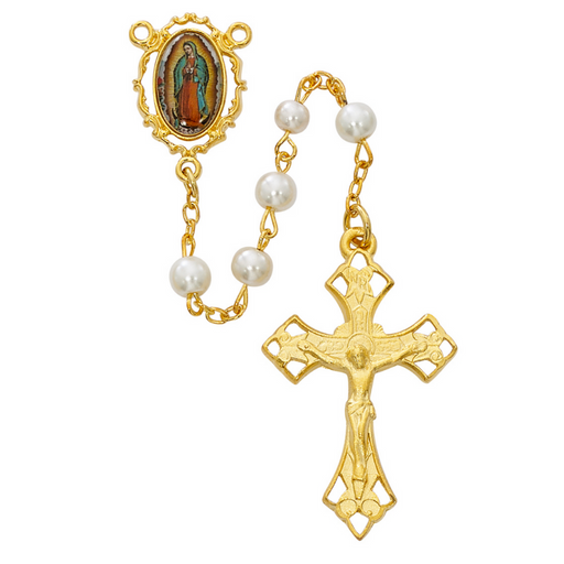 Our Lady of Guadalupe Rosary made from Gold Plated Pewter finished with an accented crucifix and Our Lady of Guadalupe Center perfect of gifting on any occasion for your parents family and friends.