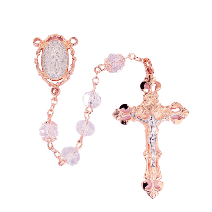 Our Lady of Guadalupe Rose Gold Two-Tone Crystal Rosary