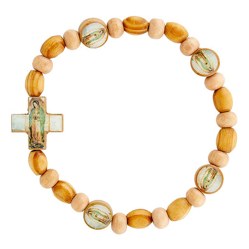 Our Lady of Guadalupe Wood Bead Bracelet - 6 Pieces Per Package
