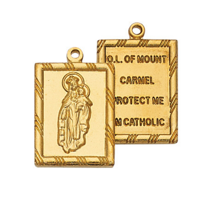 Our Lady of Mount Carmel Scapular Medal made of Gold Over Sterling Silver with 18" Chain