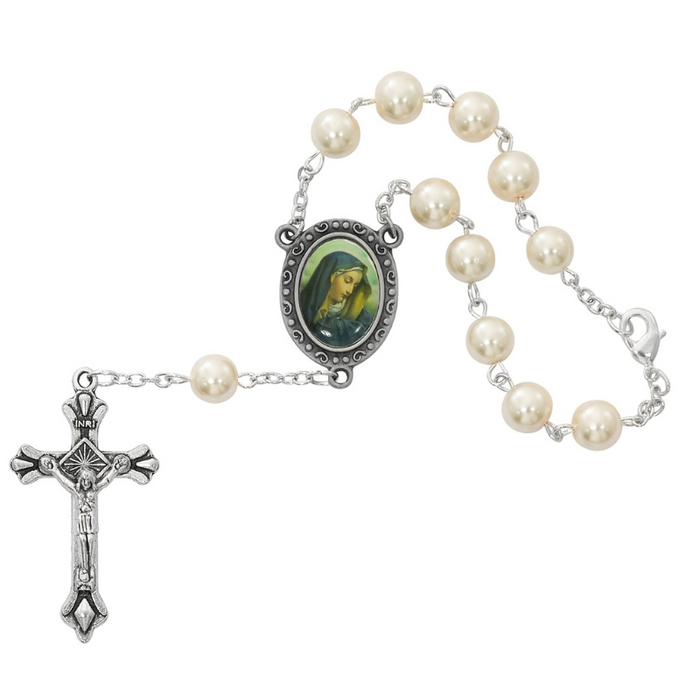 Our Lady of Sorrows Auto Rosary with 8mm Pearl Beads