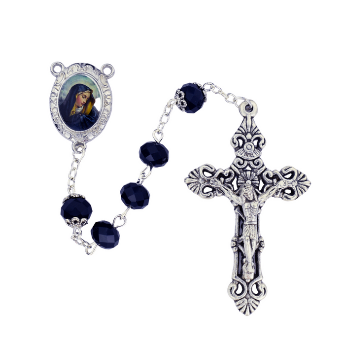 Our Lady of Sorrows Blue Crystal Rosary