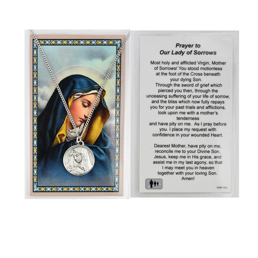 Our Lady of Sorrows Pewter Medal With 18” Chain And Laminated Holy Card