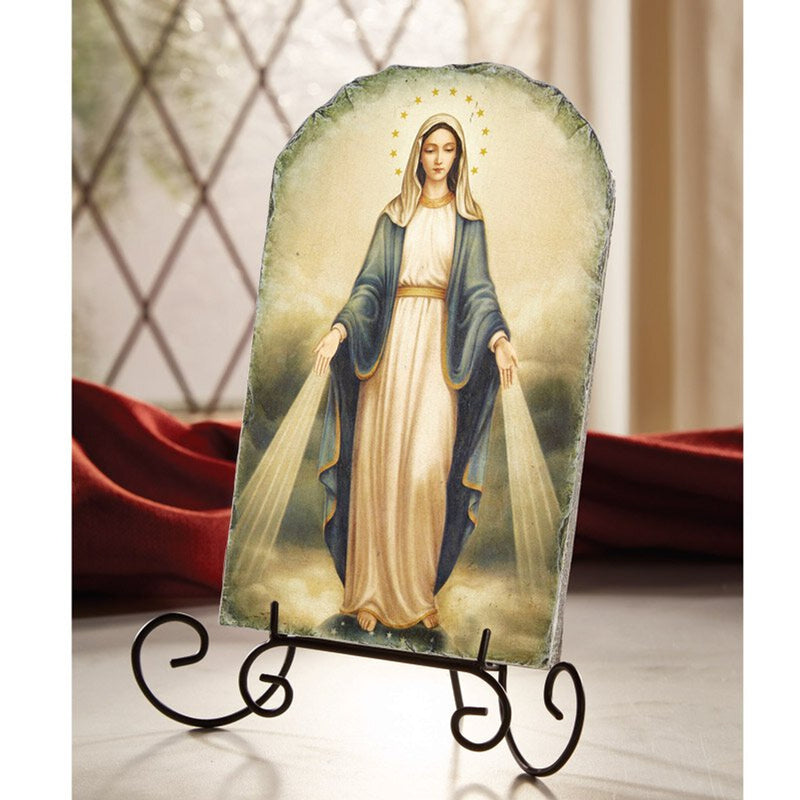 Our Lady of Grace Arched Tile Plaque with Stand