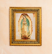 Our Lady of Guadalupe Double Padded Image – Handcrafted Embroidered Religious Art (17" x 21") – Framed with Gold Accents