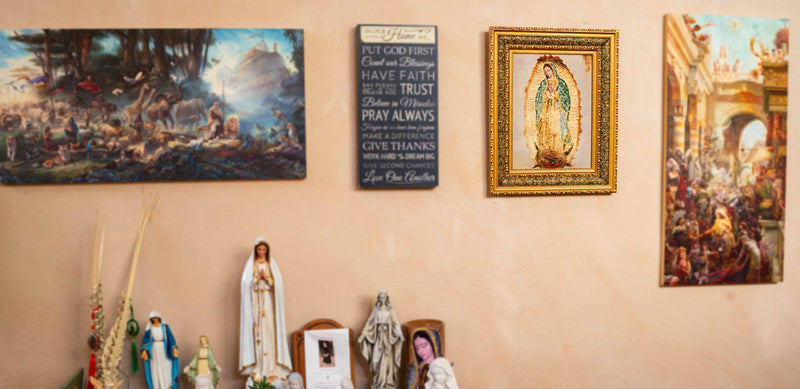 Our Lady of Guadalupe Double Padded Image – Handcrafted Embroidered Religious Art (17" x 21") – Framed with Gold Accents