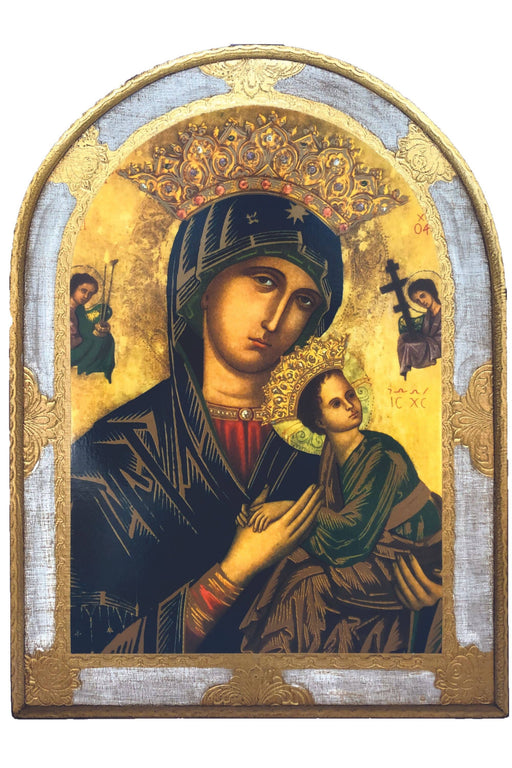 Our Lady of Perpetual Help Florentine Plaque – 12x15.5" Gold & White Border Plaque, Made in Italy