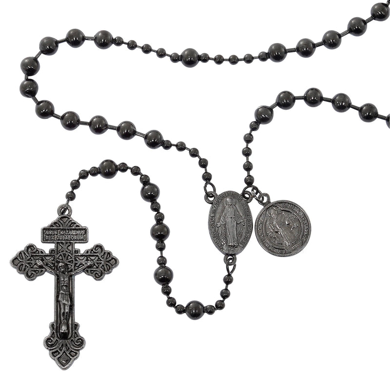 Rosario con cuentas chapadas en metal con medalla de San Benito