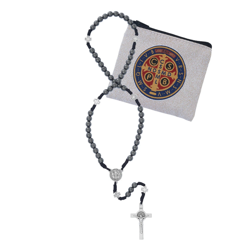 Rosario de cuentas chapadas en cobre con medalla de San Benito