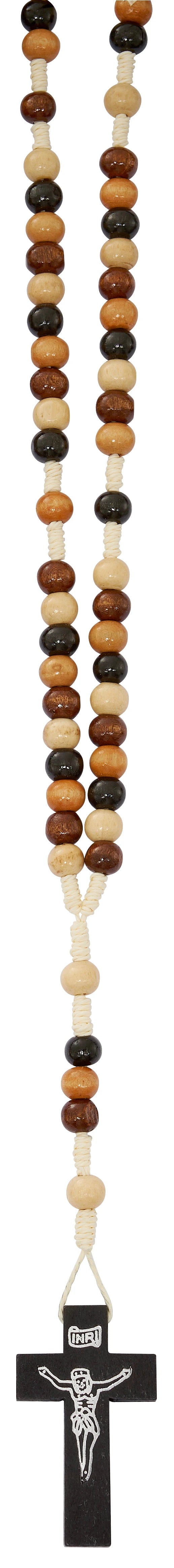Multi-Color Wood Bead Rosary with Black Wood Crucifix – Boxed, Made in Italy