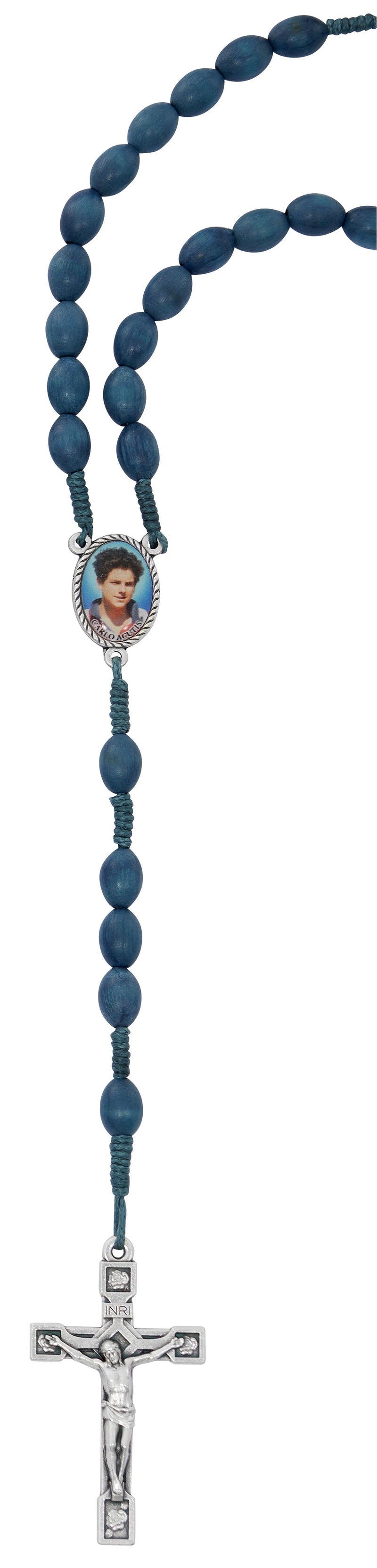 Carlo Acutis Blue Wood Rosary | Oval Beads | Gift Box | Made in Italy