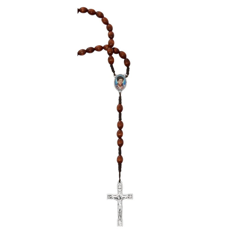 Carlo Acutis Brown Wood Rosary | Oval Beads | Plastic Gift Box | Made in Italy