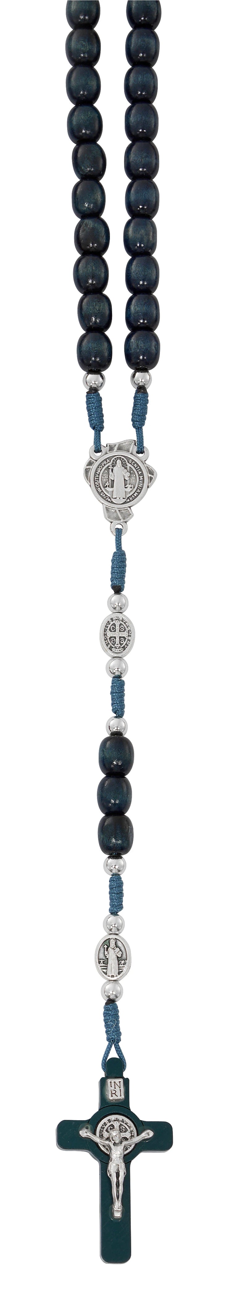Large White Wood St. Benedict Rosary on Hang Card – Made in Italy