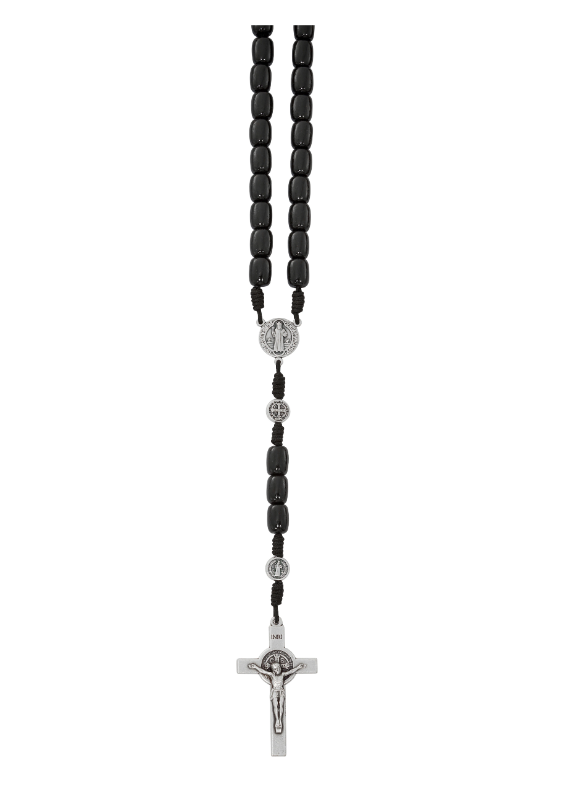 Large Black Wood St. Benedict Rosary on Hang Card – Made in Italy