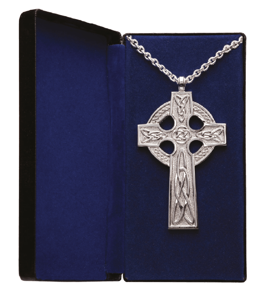 Silver-Plated Scroll Pectoral Cross, 4 x 2½ Inches