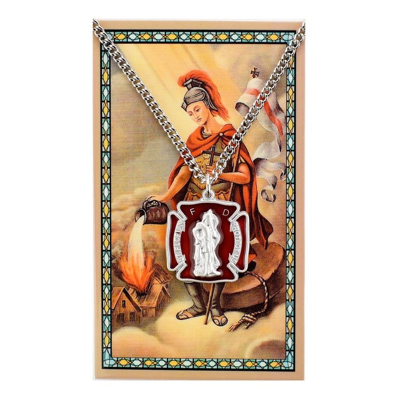Saint Florian Pewter Medal with Prayer Card & 24” Silver-Tone Chain