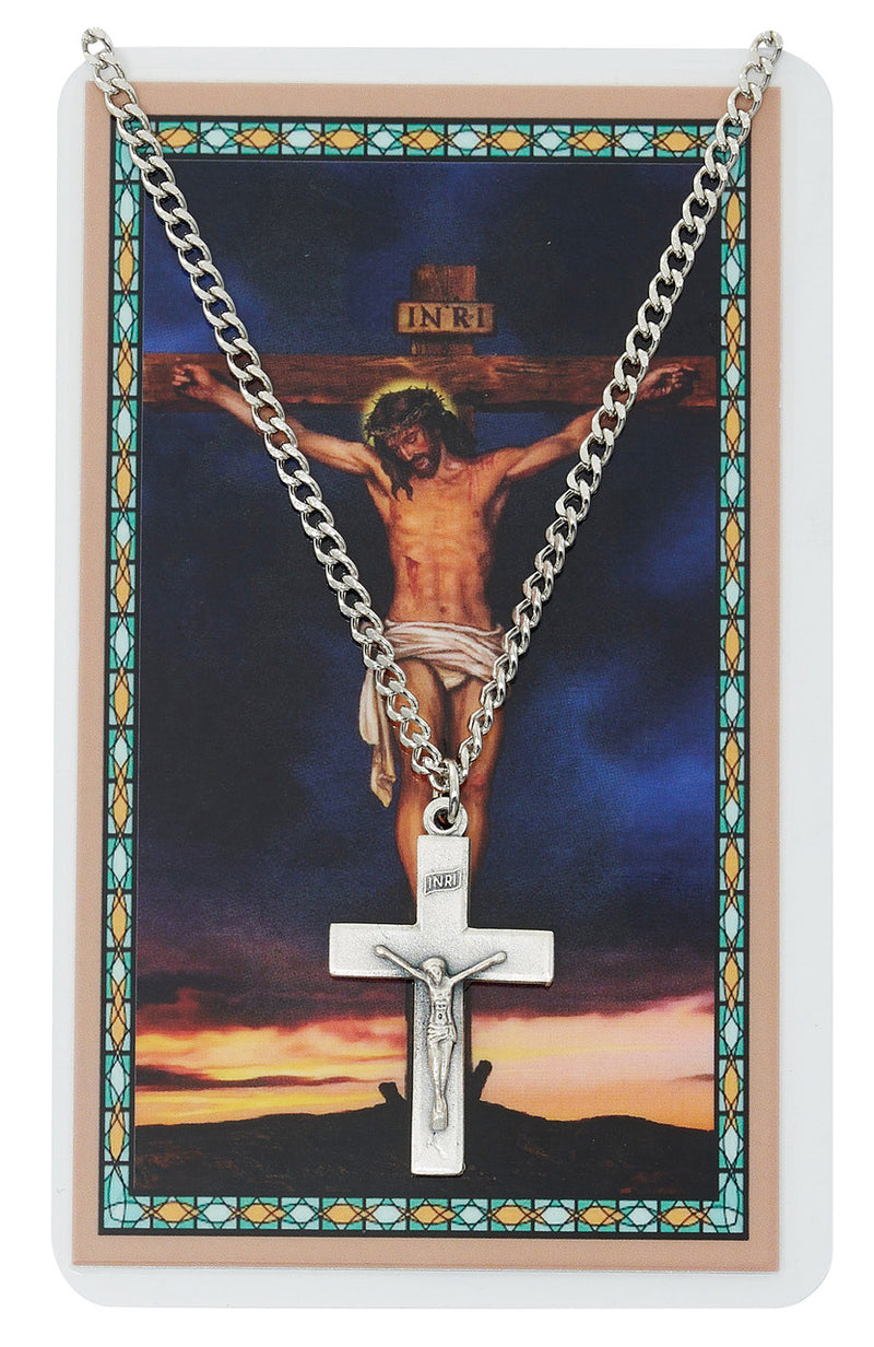 Pewter Crucifix on 24" Chain with Prayer Card