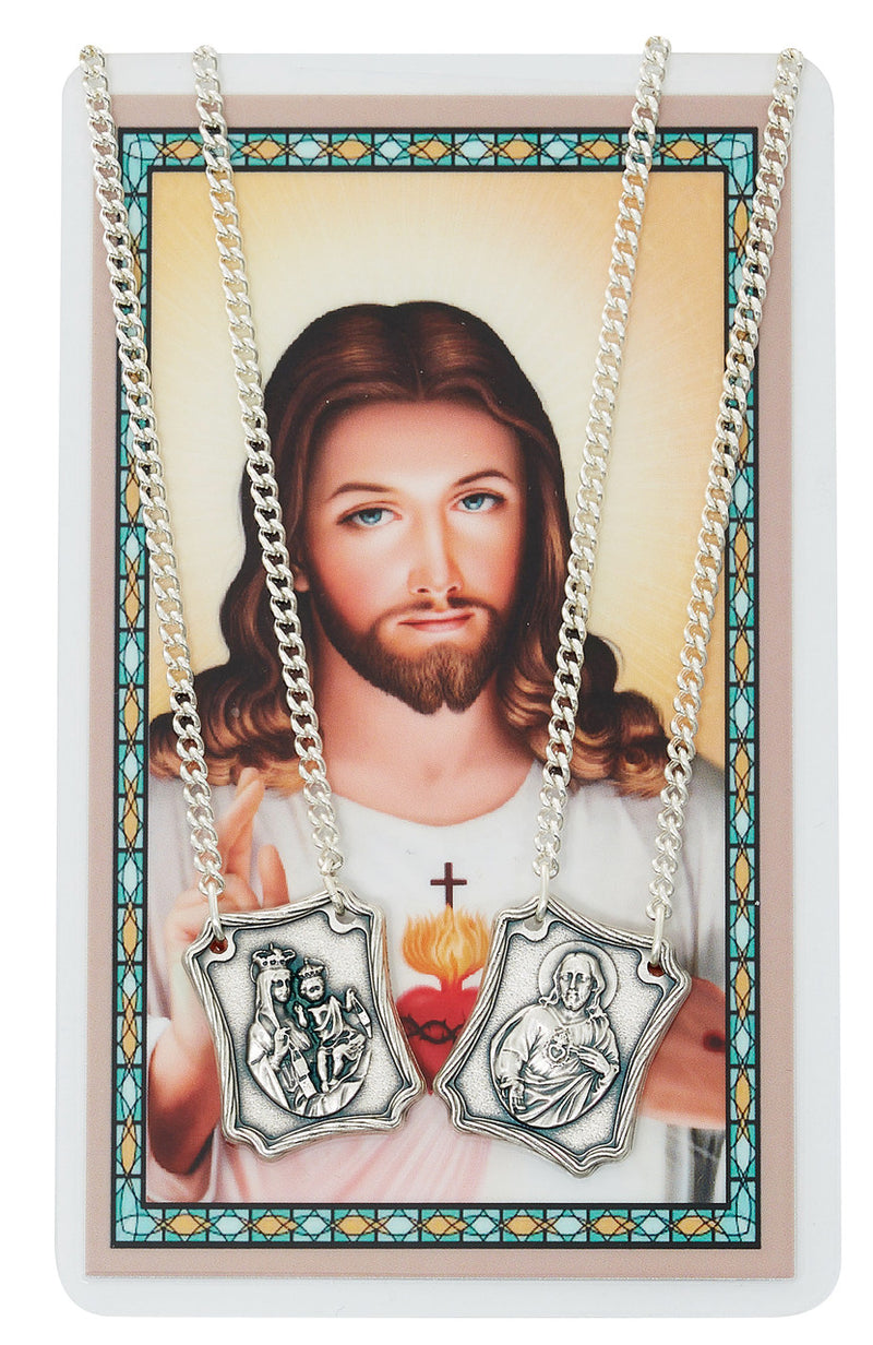 Scapular Medal Pendant with 24" Gold Tone Chain & Laminated Prayer Card