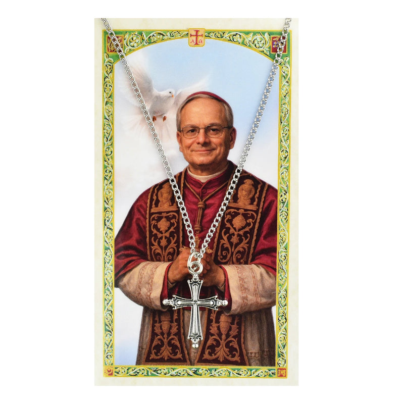 3/4" Pope Leo Pectoral Cross with 18” Stainless Chain & Prayer Card