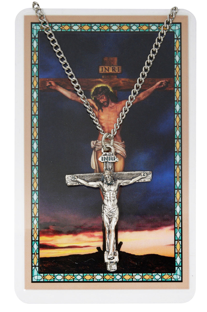 Pewter Crucifix on 24" Chain with Prayer Card